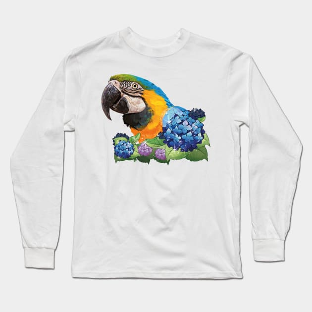 Blue and yellow macaw Long Sleeve T-Shirt by obscurite